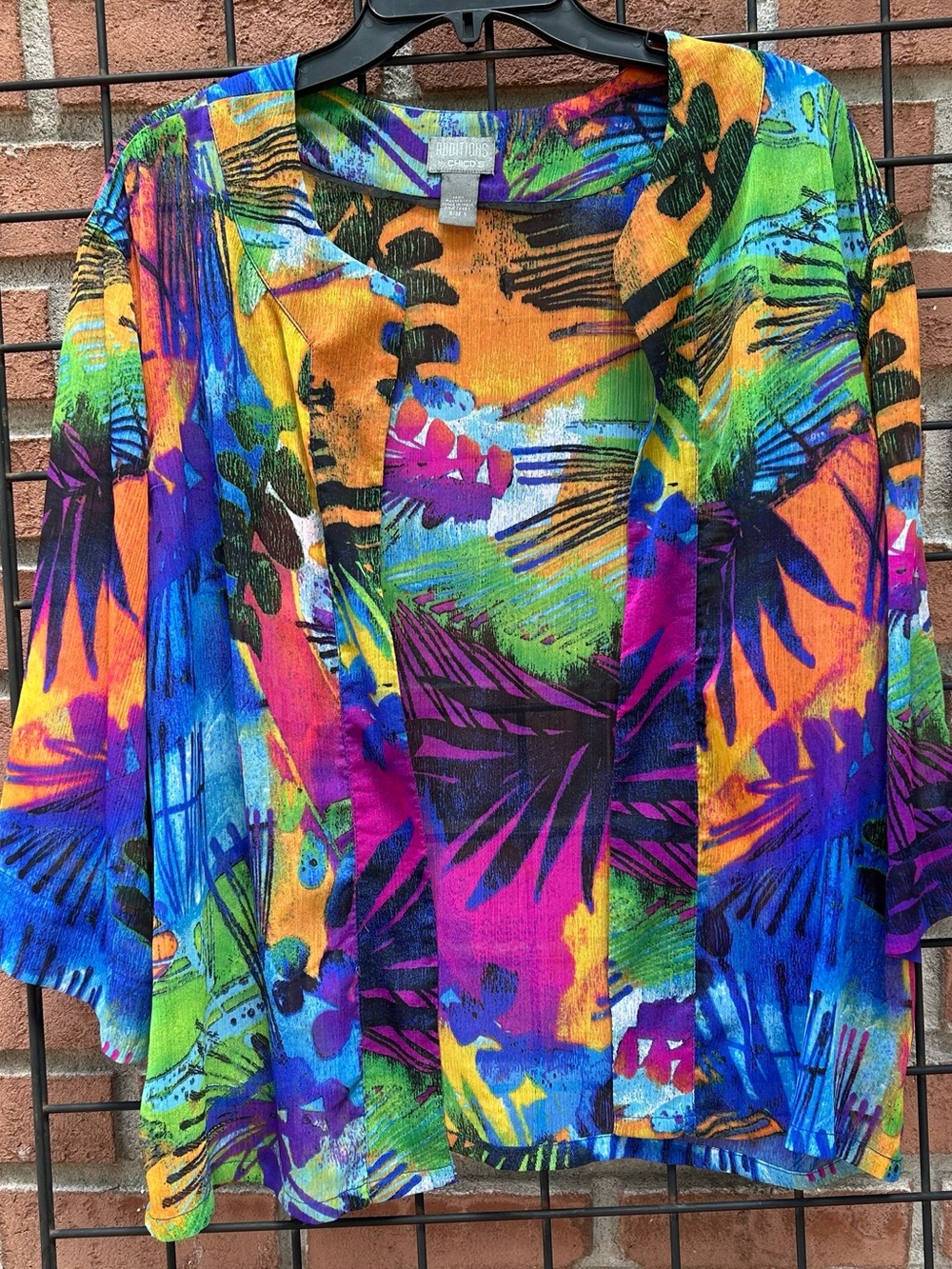 Vintage Additions by Chico's Bright Multicolor Tropical Open Kimono